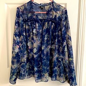 ANA - A New Approach - Womens Pullover Blouse - Size 1X - Blue Floral Print